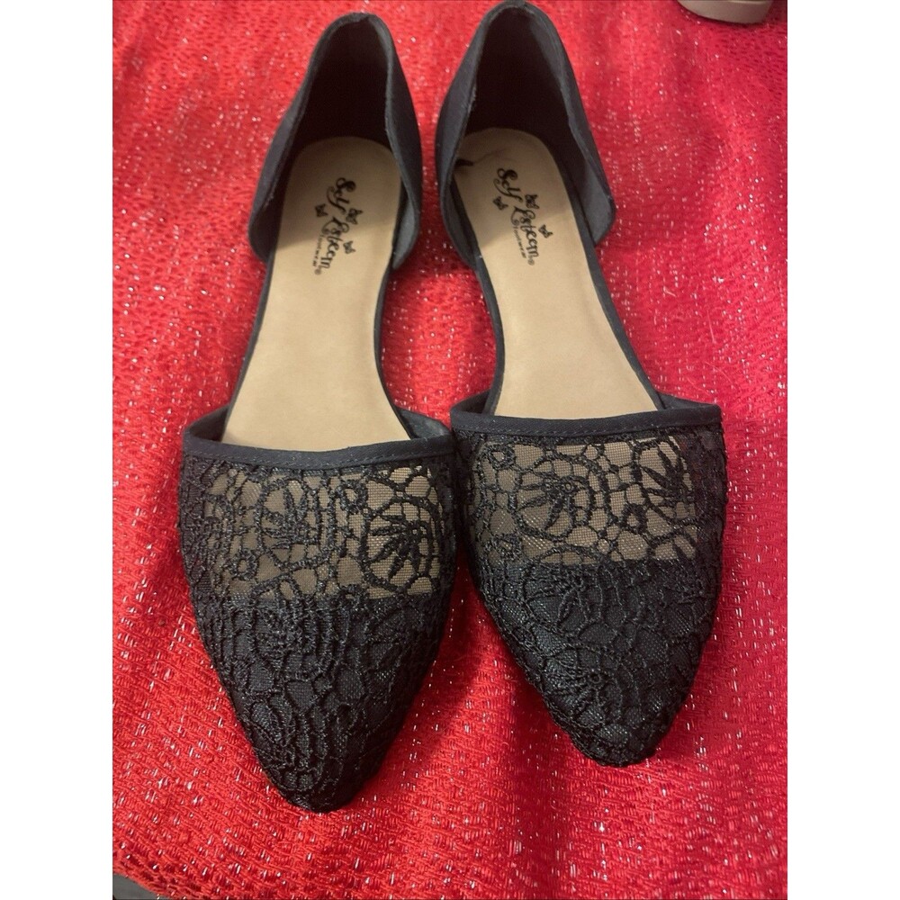 Self esteem  Black Lace Floral Ballet Flats Slip-On Almond Toe Casual Size 11